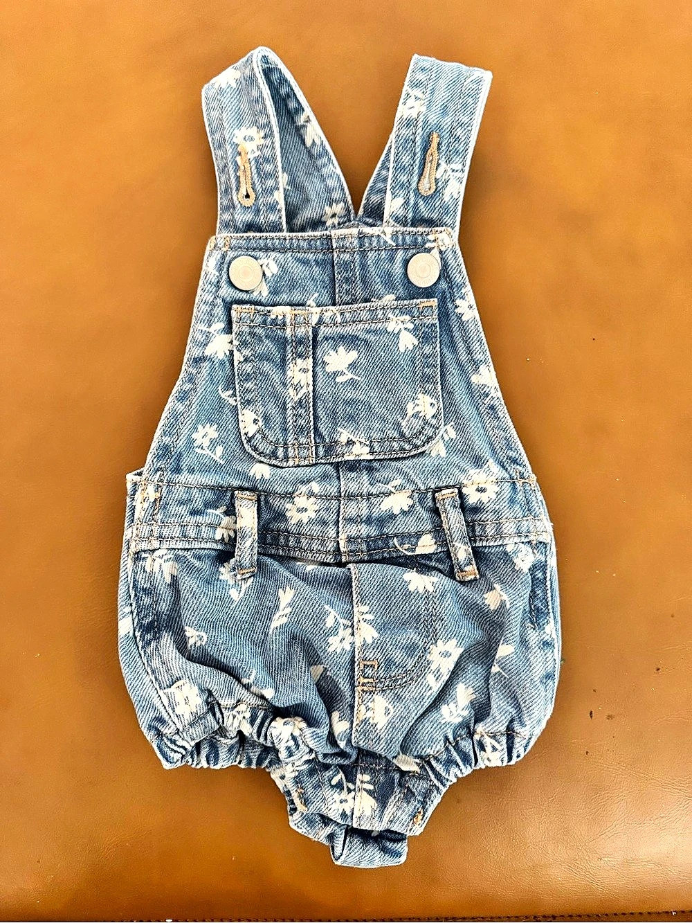 Old Navy Printed Jean Shortall Romper for Baby Blue & White 0-3M